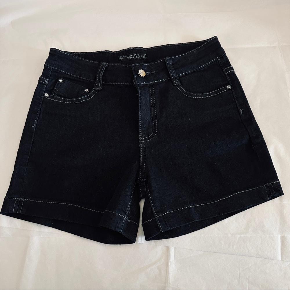 QQMY Women’s Shorts -Black Denim & Metallic Decorative Pockets - Size 3-4